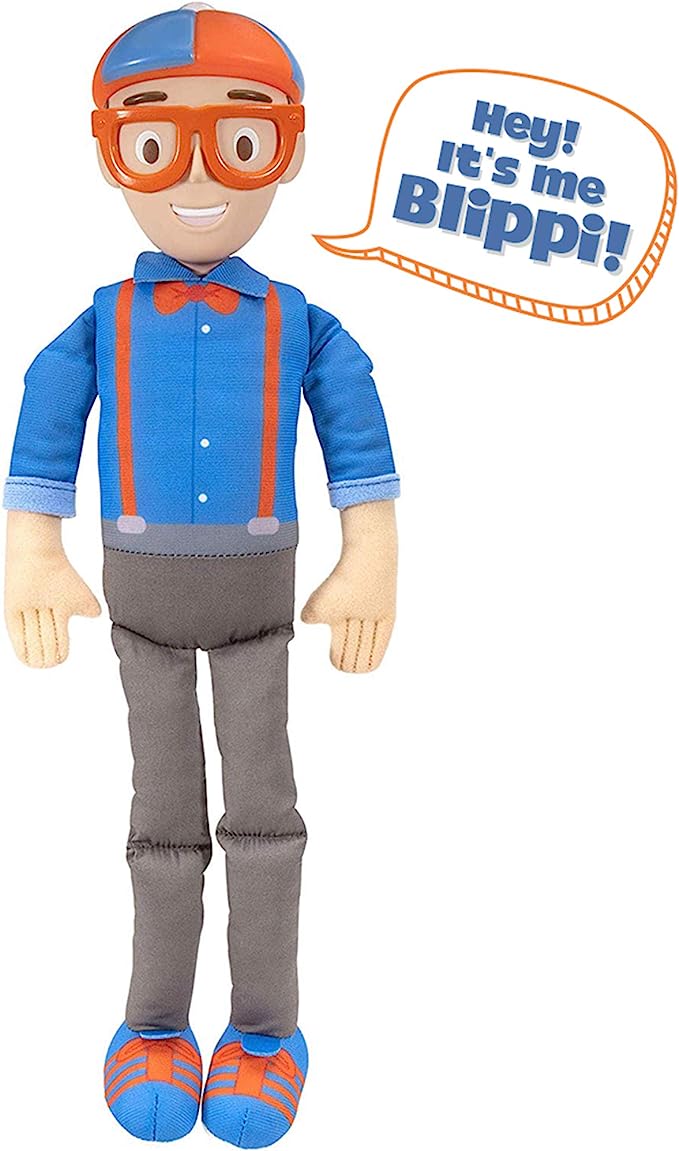 Blippi Bendable Plush Doll, 16” Tall Featuring SFX - Squeeze The Belly to Hear Classic catchphrases - Fun, Educational Toys for Babies, Toddlers, and Young Kids