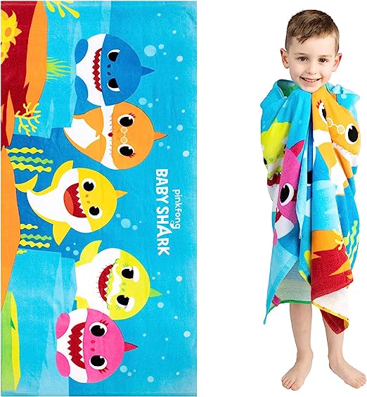 Franco Kids Cotton Bath/Pool/Beach Towel, 58 in x 28 in, Nickelodeon Baby Shark