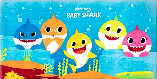 Franco Kids Cotton Bath/Pool/Beach Towel, 58 in x 28 in, Nickelodeon Baby Shark