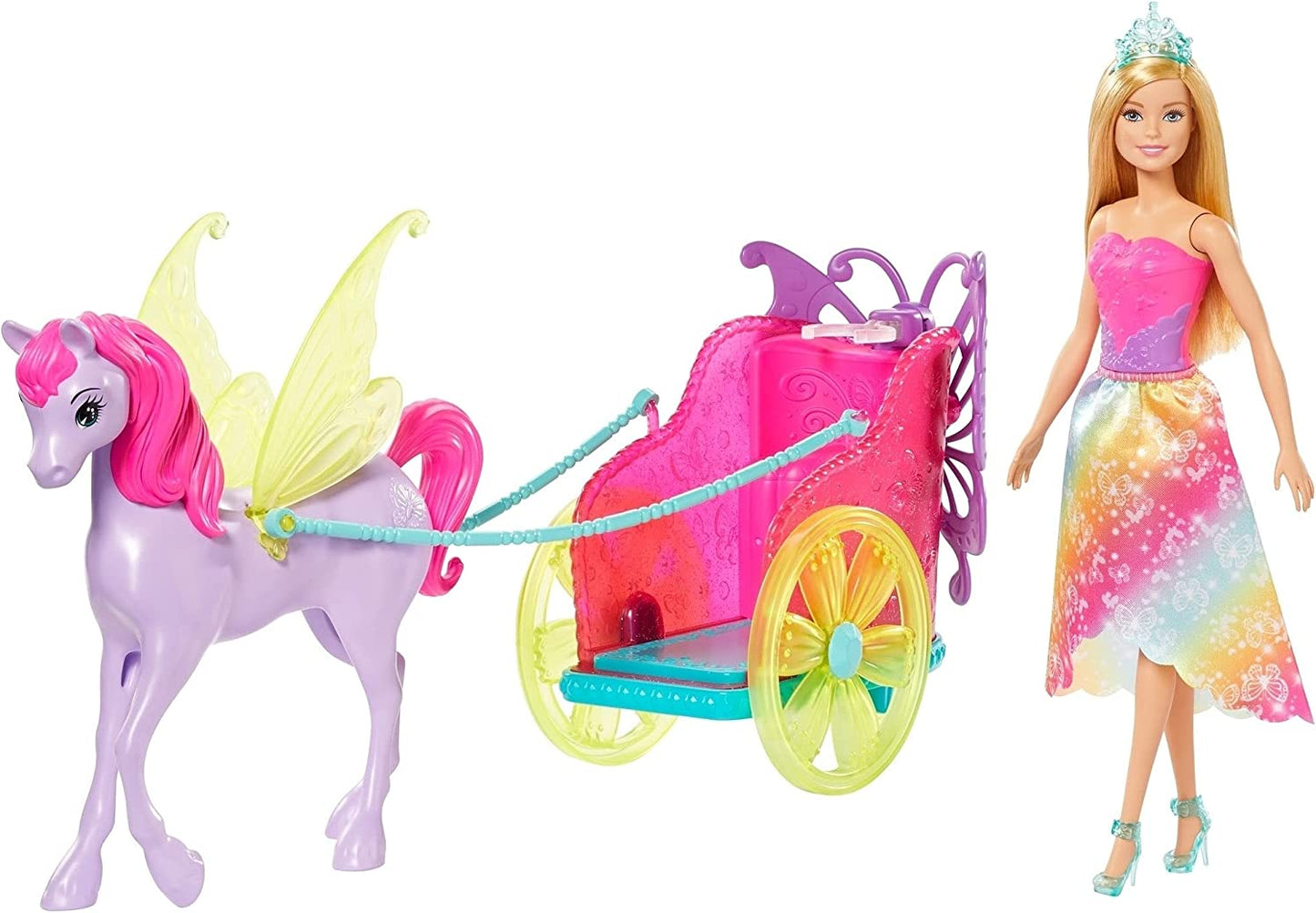 Barbie Dreamtopia Princess Doll, 11.5-in Blonde, with Fantasy Horse and Chariot, Wearing Fashion and Accessories, Gift for 3 to 7 Year Olds