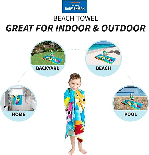 Franco Kids Cotton Bath/Pool/Beach Towel, 58 in x 28 in, Nickelodeon Baby Shark