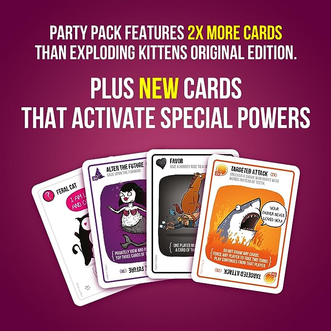 Exploding Kittens Party - A Russian Roulette Card Game, Easy Family-Friendly Party Games - Card Games for Adults, Teens & Kids - 2-10 Players