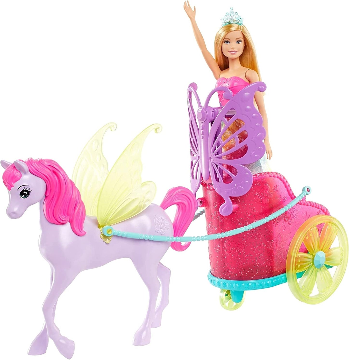 Barbie Dreamtopia Princess Doll, 11.5-in Blonde, with Fantasy Horse and Chariot, Wearing Fashion and Accessories, Gift for 3 to 7 Year Olds