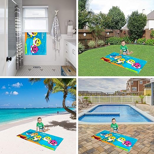 Franco Kids Cotton Bath/Pool/Beach Towel, 58 in x 28 in, Nickelodeon Baby Shark