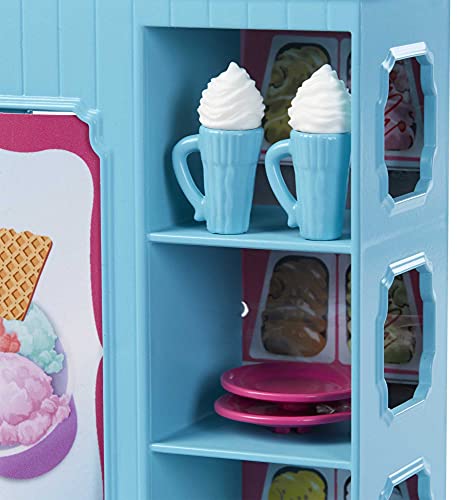 Barbie Ice Cream Cafe Playset with Barbie Doll and Chelsea Doll, Store Frame, Table, 2 Chairs and Food Accessories for Kids 3 to 7 Years Old